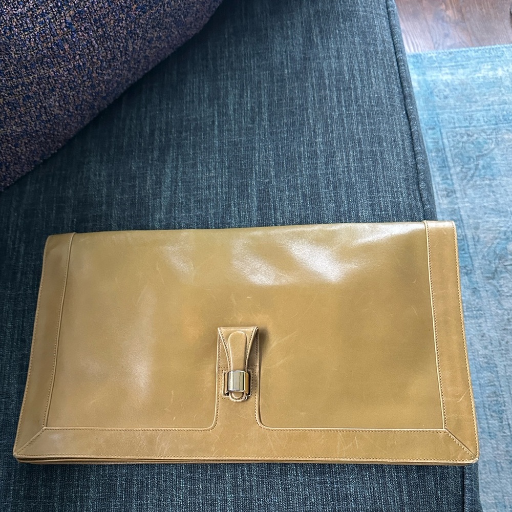 Salvatore Ferragamo Mustard Leather Oversized Clutch